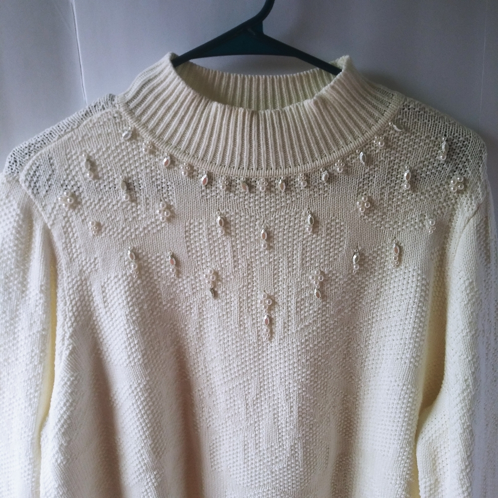 Women's Cream Embellished Chico Sweater - Picture 8 of 12